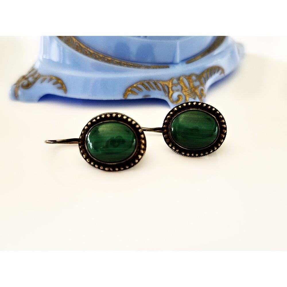 Vintage Sterling Silver Southwestern Navajo Malachite Earrings